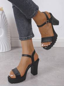 Women's Comfy And Versatile High-Heeled Sandals With Single Buckle Strap, Women's High-Heeled Sandals