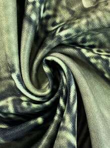 大码女式宽松花卉印花缺口 V 领短袖休闲 T 恤，夏季图案 T 恤女式上衣 - 軍綠色 - 查看 5