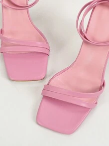 Lace-Up Square Toe Stiletto High Heel Sandals, Thanksgiving Special Offer, Party Essential Christmas Gift - Baby Pink - View 9