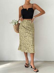 Chiquease Midi Length Satin Allover Print Summer Skirt