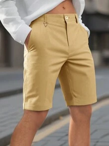 Manfinity Homme Men's Solid Color Khaki Pants For Daily Wear - Khaki - View 1