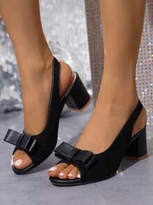 Giày sandal cao gót đế dày hở mũi thắt nơ quai ngang mắt cá chân dành cho nữ, sandal cao gót nhung đen thời trang dự tiệc, thích hợp cho lễ tình nhân, trang phục mùa xuân hè. - màu đen - Xem 3