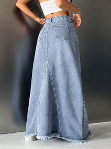 SHEIN ICON Ladies Solid Color Simple Daily Wear Denim Skirt - Light Wash - View 2