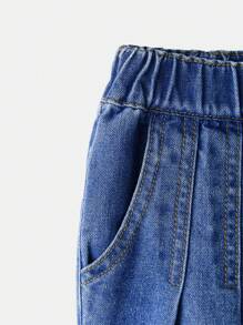 BABY GIRL Cute Casual Bow Detail 2pcs Set Tapered Cuffed Jeans - Medium Wash - View 6