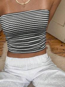 INAWLY Summer Striped Texture Women's Slim Fit Tube Top - Multicolor - View 3