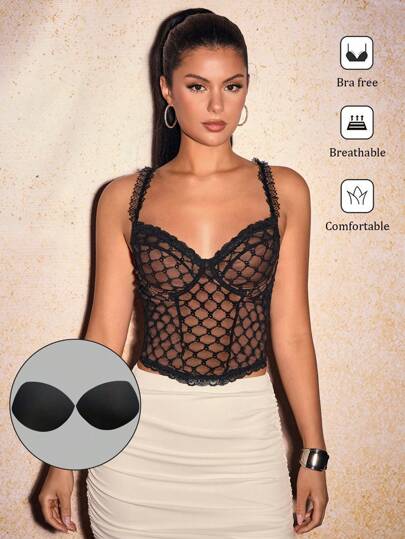 SHEIN SXY 胸杯紧身胸衣上衣优雅节日派对女式吊带背心和吊带背心