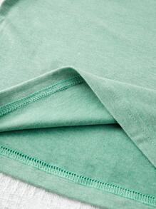 青少女棋盤格微笑臉圖案短袖圓領休閒T恤，夏季款 - 薄荷綠 - 查看 5