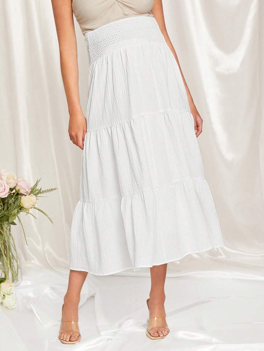 MaterniChic Maternity Party Multi-Layered Ruffle Hem Elastic Waist Skirt - White - View 1