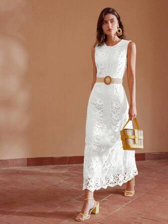 MOTF PREMIUM Ärmelloses Kleid mit Spitzenrüschen am Saum