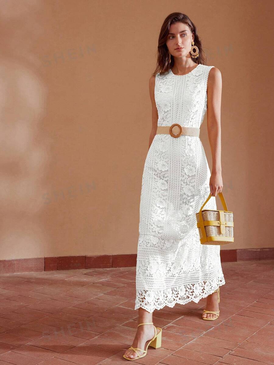 PREMIUM ROCHIE FĂRĂ MĂNECĂ, DANTELĂ, VOLANEĂ - alb - Vizualizare 1
