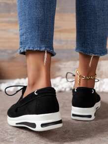 Zapatos mocasines anchos de mujer de gamuza, zapatos de plataforma ancha, mocasines tipo penny, zapatos slip-on para trabajo, zapatos casuales cómodos para caminar, tenis para mujer - Negro - Ver 4