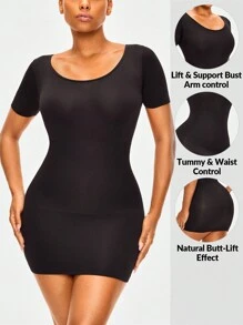 SHAPORA Seamless Shapewear Slip Dress Body Shaper Bust& Butt Lifter-Arm Tummy Waist Thigh Control - Black - View 1