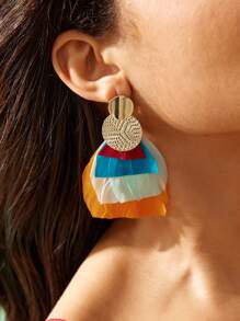 SHEIN VCAY 時尚羽毛手工假日風格耳環