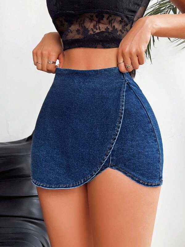 SHEIN Tall Pantaloni scurți din denim, la modă simplă, potriviti pentru vară