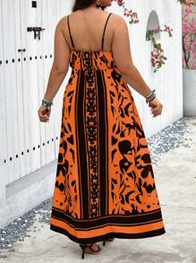 SHEIN Clasi Plus Floral Print Split Thigh Cami Dress For Summer - Orange - View 2