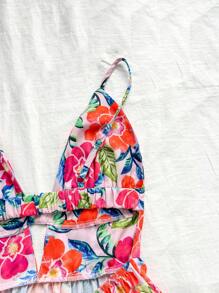 Soleia Women's Vacation Early Autumn Graduation Season Back To School Season Back To School Clothes Fall Clothes Vacation Wear V-Neck Suspender Backless Multi-Color Plant Flower Pattern Print A-Line Mini Dress - Multicolor - View 5