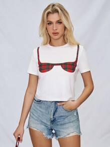 SHEIN Essnce Spring/Summer New Printed Bra Top Women's T-Shirt 2pcs Set, Best Friends - White - View 7