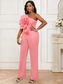 Một bờ vai Hoa âm thanh nổi Áo liền quần - Hồng - Xem 4