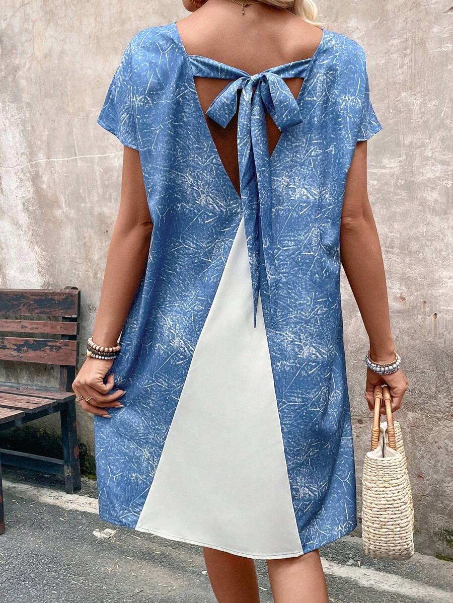 SHEIN LUNE Women's Summer Back Cross Strap Holiday Midi Dress - Blue - View 1