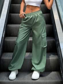 RueChic Women Mint Green Parachute Cargo Pants - Mint Green - View 6