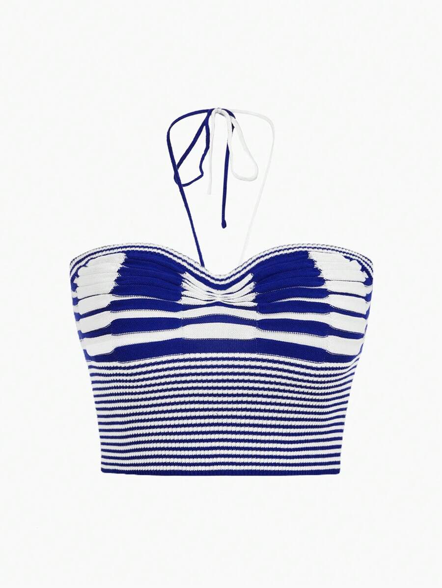 Flirla Plus Striped Pattern Halter Knit Top For Dailywear - Multicolor - View 1