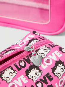 Betty Boop | ROMWE Cute Casual Fashionable Large Capacity Portable Cosmetic Bag - Hot Pink - View 3