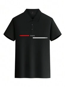 Camisa polo casual de trabajo de verano de manga corta con carta para hombre - Negro - Ver 3