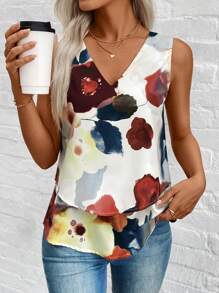 SHEIN LUNE Top sin mangas estampado de flores para el verano