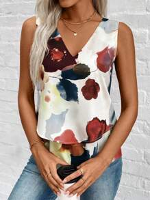 SHEIN LUNE Top sin mangas estampado de flores para el verano