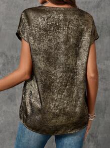 EMERY ROSE Blusa de manga murciélago con cuello en V para verano - Dorado - Ver 5