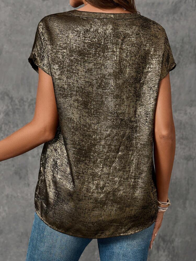 Notched Neck Batwing Sleeve Blouse For Summer