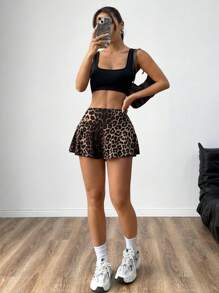 SHEIN EZwear Women's Leopard Print Casual Shorts, Simple Style - Brown - View 3