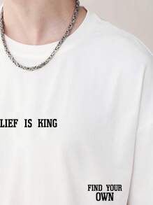 Manfinity Roghcode Herren Lässiges Crew Neck T-Shirt mit Buchstaben Aufdruck, kurzen Ärmeln und Oversized Passform für den Schulstart im Sommer