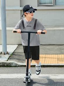 SHEIN Tween Boys' Fashionable 2pcs Set Backpack & Pocket Set - Grey - View 5