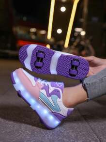 Light Up Shoes With 7 Colorful Led Lights, Rechargeable, Running Horse Light, Blinking Buckle, For Students Two Wheel Roller Skate Shoes,4 Wheels Stable, Rechargeable Light-Up Roller Shoes With 12 Modes