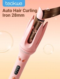 Teckwe Modelador de cachos automático, modelador de cachos giratório, 4 níveis de temperatura ajustáveis, modelagem rápida e automática, aquecimento rápido, cachos grandes de 28 mm, cobertura total e antiescaldante, 30 milhões de íons negativos, adequado para pessoas desleixadas, fácil de usar - Plugue da UE Presentes de Natal, itens essenciais para acampamentos de férias de outono e inverno, acessórios essenciais para férias, suprimentos para acampamento