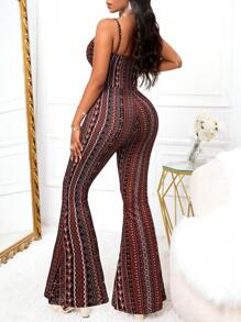 Ladies Sexy Y2K Vintage Elegant Stretch Vacation Travel Elegant Printed Retro Wind Flared Jumpsuit