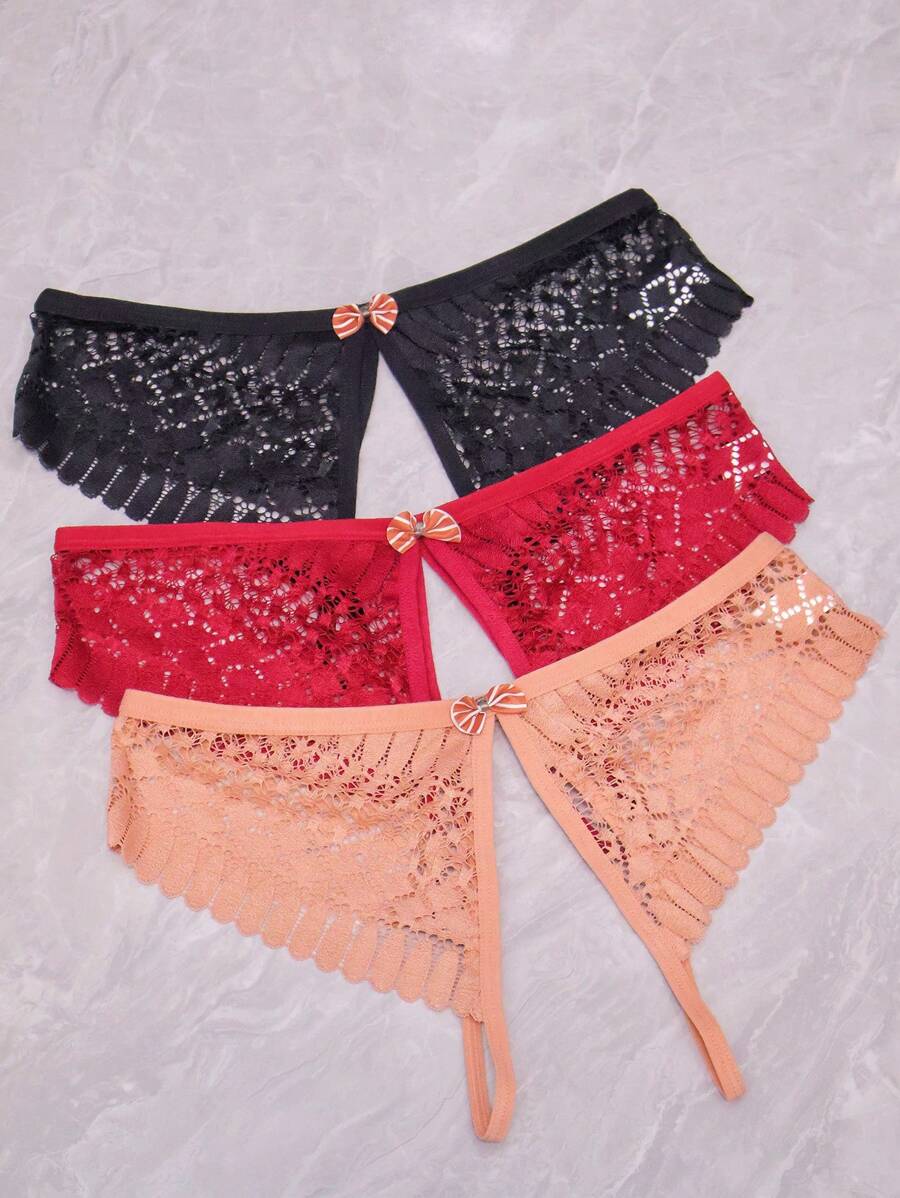 Lace Sexy Open Crotch Women's Panties ,3 Pcs - Multicolor - View 1
