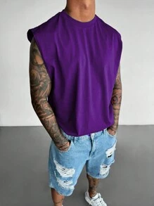 2025 New Men's Round Neck Sleeveless Loose Fashionable Casual Street Hip Hop Style Tank Top - Purple - View 3