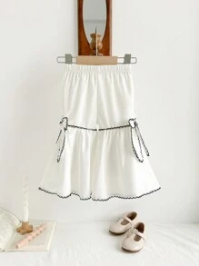 Baby Girls' Fun Bowknot Design Flared Pants, Fashionable And Versatile For Street Wear