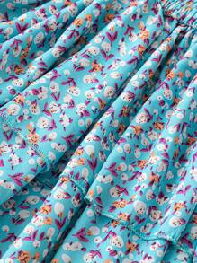 SHEIN VCAY Váy mini thanh lịch in hoa ngẫu nhiên cho nữ - Màu xanh nhạt - Xem 4