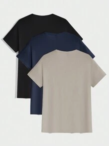 RueChic Paquete múltiple de camiseta básica de cuello redondo de unicolor - Albaricoque - Ver 2