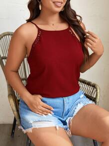 SHEIN Frenchy 大码女式纯色露背系带休闲背心，夏季 - 酒紅色 - 查看 2