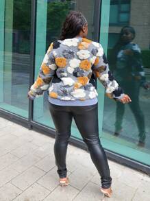 Slaydiva Autumn And Winter Casual Street Round Neck Long Sleeve Gray Bottom Colorful Three-Dimensional Tweed Velvet Feel Knitted Fabric Women's Sweatshirt-C