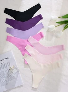 Eraneu Women 7pcs Solid Comfortable Seamless Sexy Thongs - Multicolor - View 2