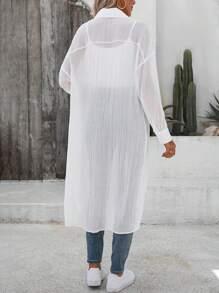 SHEIN LUNE Dames casual dagelijks lang wit overhemd met gestructureerde effen kleur