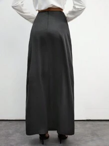 SHEIN Tall Women's Satin Long Skirt, Tall Women - Black - View 2