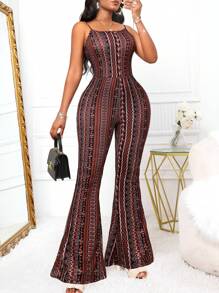 Ladies Sexy Y2K Vintage Elegant Stretch Vacation Travel Elegant Printed Retro Wind Flared Jumpsuit