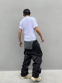 Manfinity Hypemode Overoles vaqueros con diseño rasgado, de moda y tendencia, de uso informal y para raperos, con presillas para cinturón, para salir