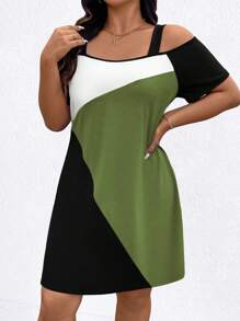 Vestito estivo Plus con dettagli a blocchi di colore e spalle scoperte